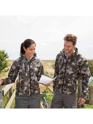 Plain Camo TX performance hooded softshell jacket Result 320 GSM